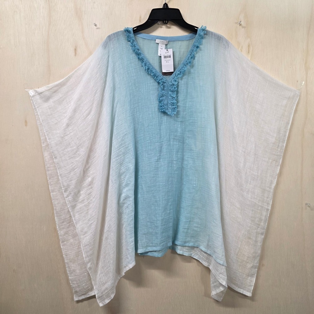 J. Jill Blue White Dip-Dyed Cotton Gauze Kaftan Poncho Top S-L New